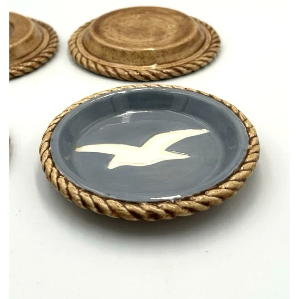 Vtg Duncan Ceramic Seagull Bird Coasters Set of 4 Beach Coastal 4.5